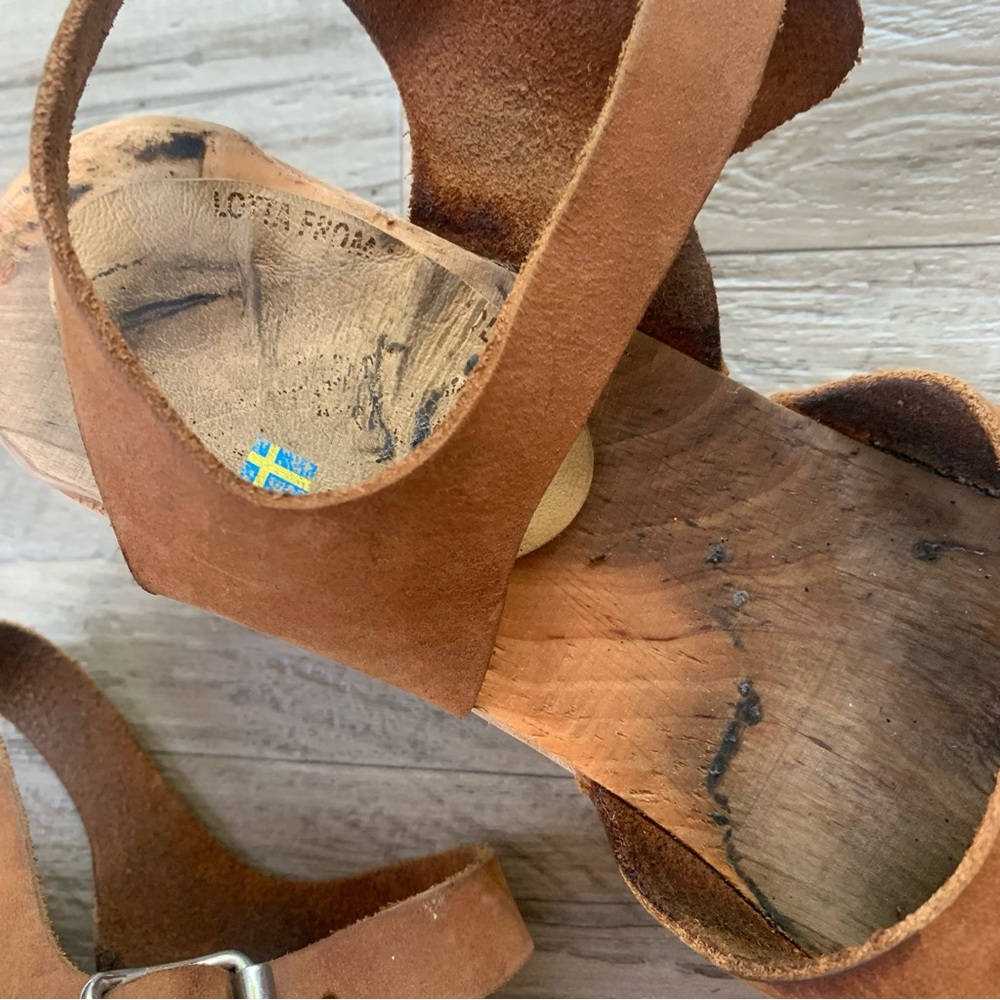 Lotta From Stockholm Wooden Block Heel Leather Buckle Clogs Sandals - Picture 2 of 14